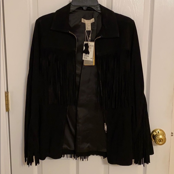 H&M Premium Black Suede Fringe Jacket - Picture 3 of 12
